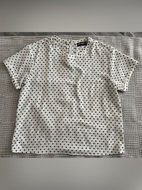 White Short Sleeve Top with Black Hearts